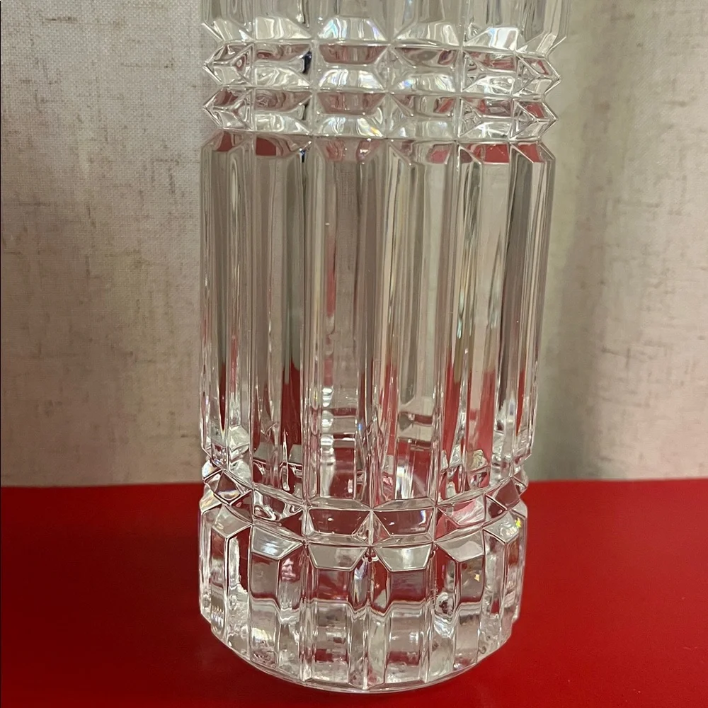 MCM Mid-Century Modern Designer Crystal Cylinder Vase 9”H 3.25”D